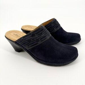 Softspots Navy Blue Suede Clogs Slip On Mules Women’s 9